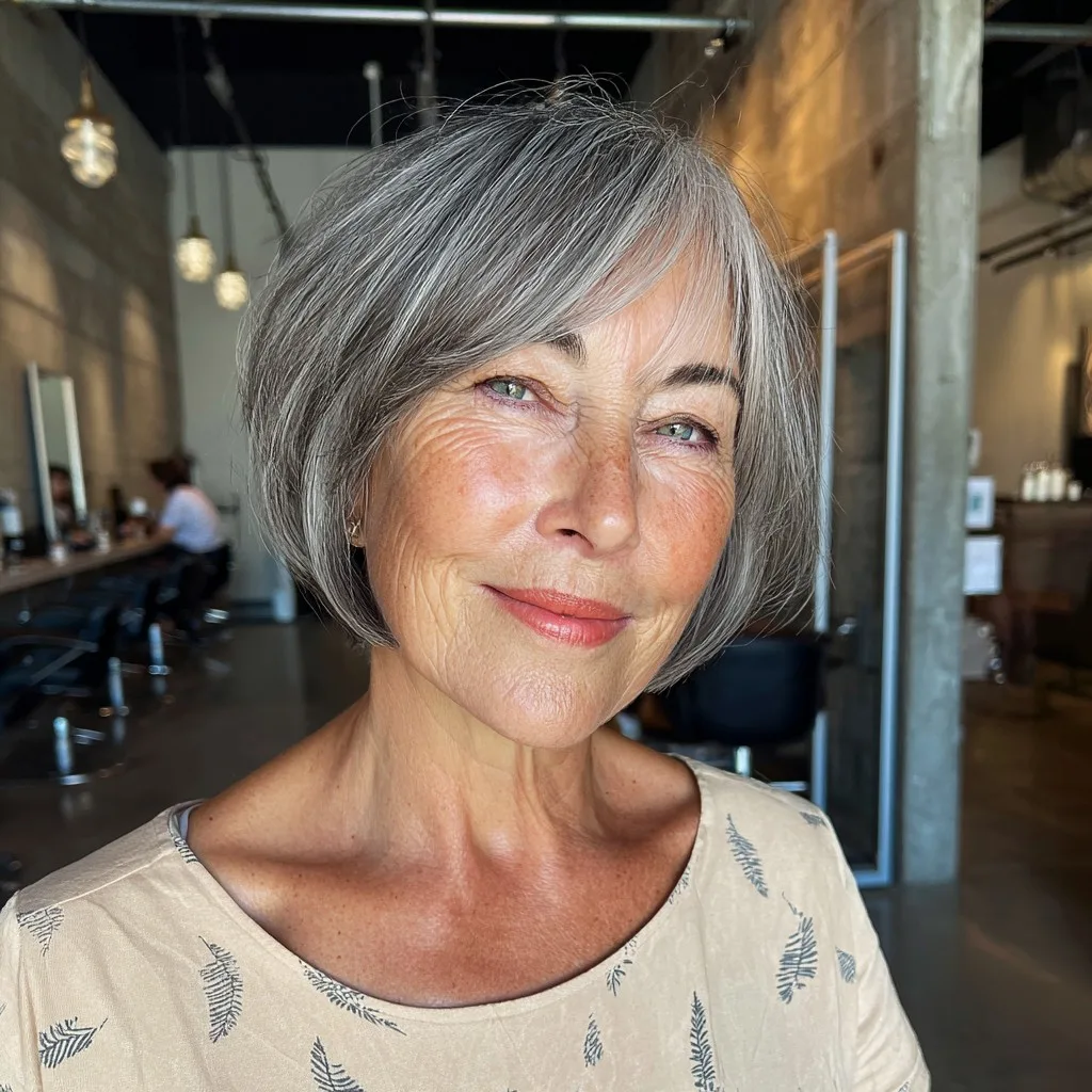 Elegant Silver Rounded Bob with Soft Layers