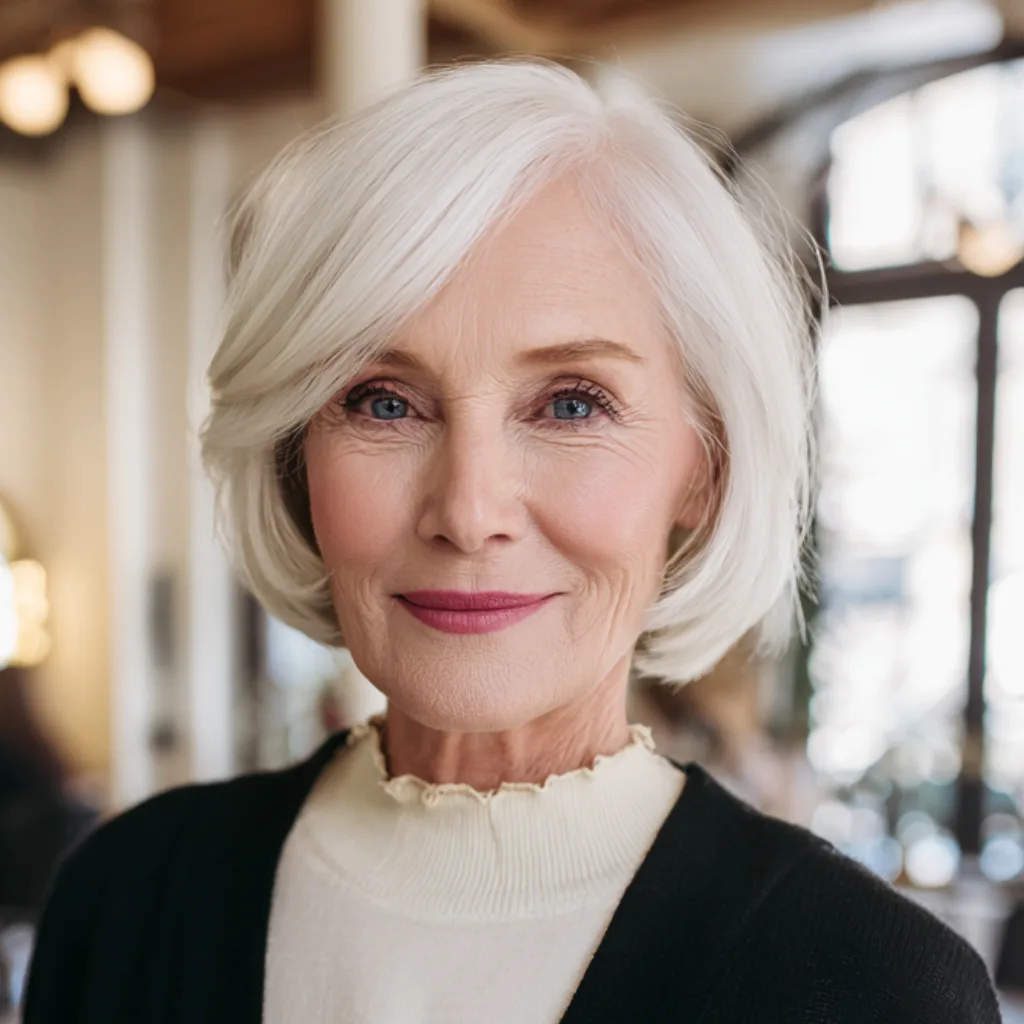 Elegant Softly Curled White Bob with Subtle Volume