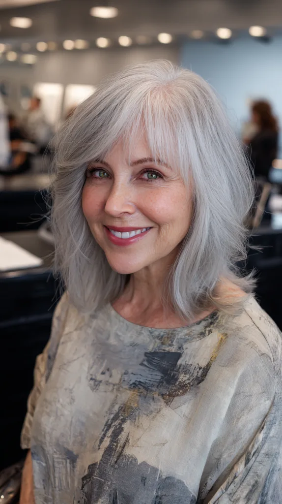 Elegant Softly Layered Silver Cut with Subtle Face Framing
