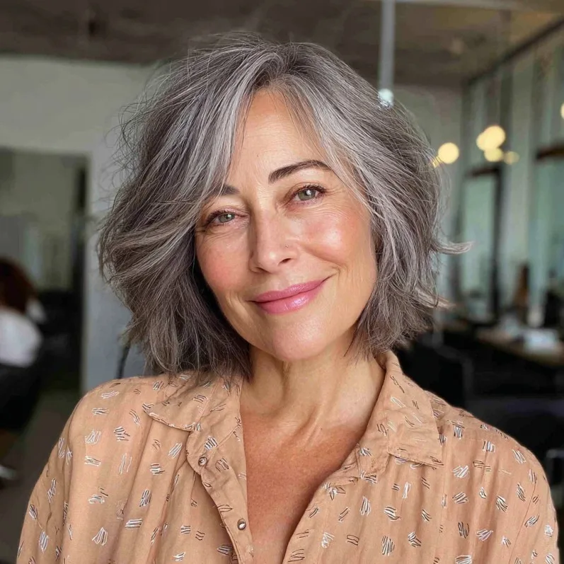 Elegant Softly Textured Gray Bob with Subtle Movement