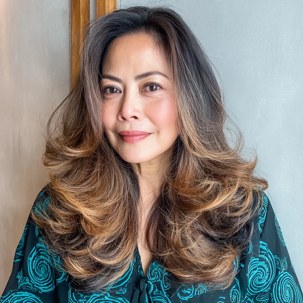 Elegant Voluminous Layers with Golden Highlights