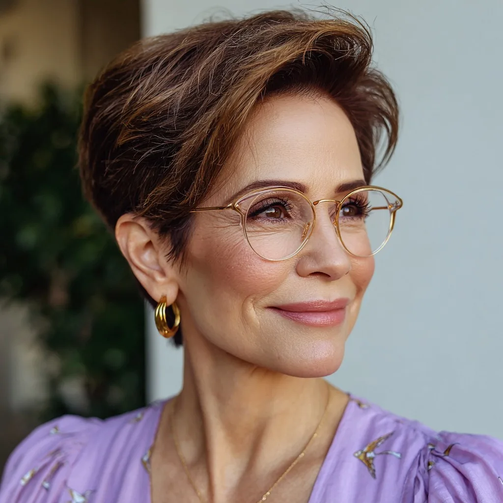 Elegant Warm Brown Textured Pixie Cut