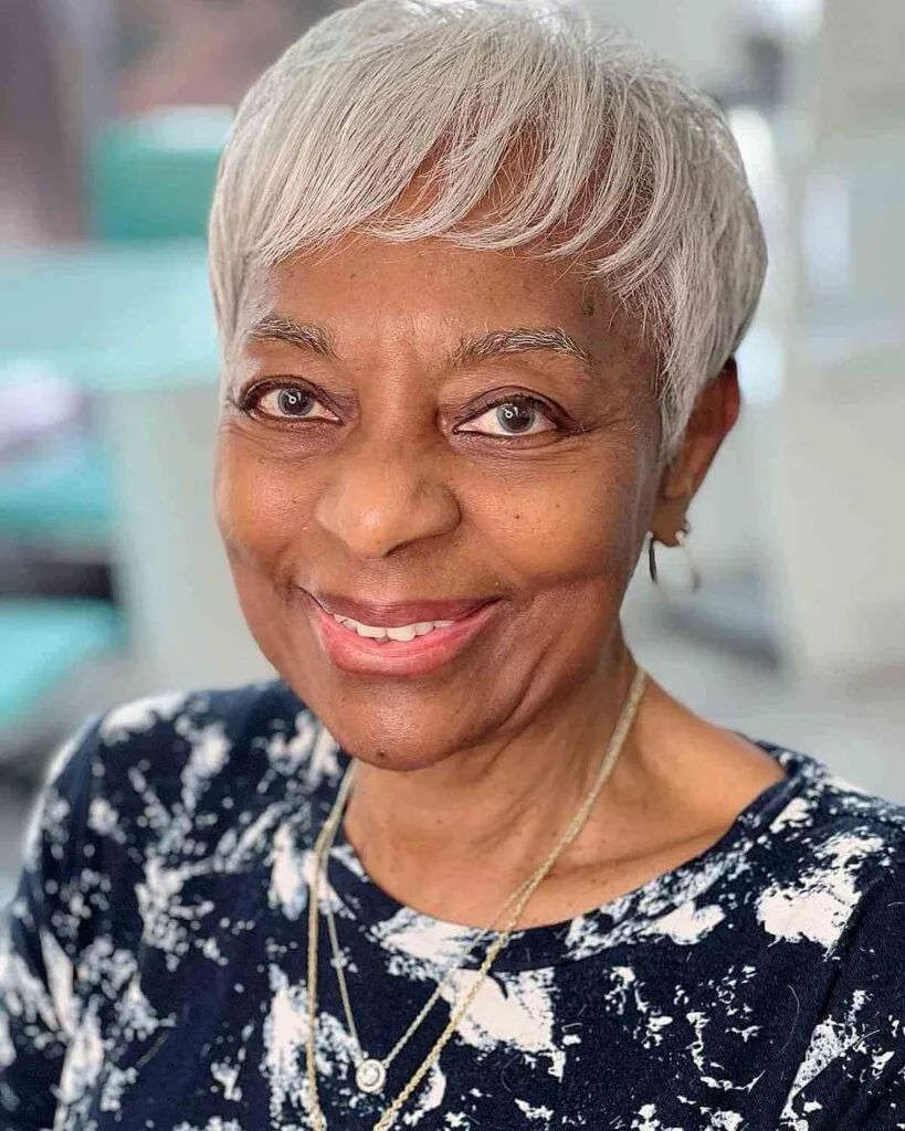 Elegant White Wispy Pixie for Older Black Women