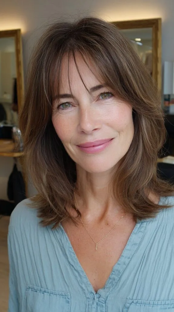 Everyday Layered Curtain Fringe with Soft Shoulder-Length Movement