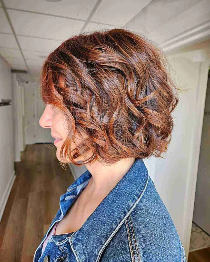 Fall Pumpkin Copper Highlights on Short Hair for 40-year-olds