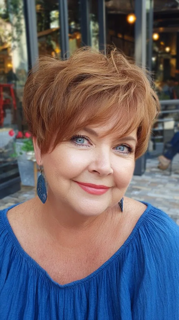 Feathered Auburn Crop with Side-Swept Long Fringe