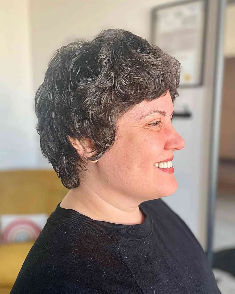 Feathered Shaggy Pixie on Older Ladies with Dark Hair