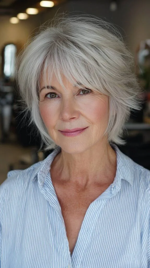 Feathered Silver Wolfcut with Soft Volume