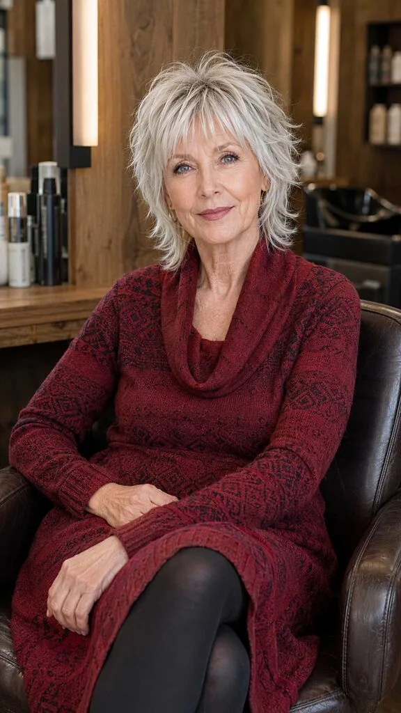 Full White Wolfcut with Layered Body and Wispy Bangs