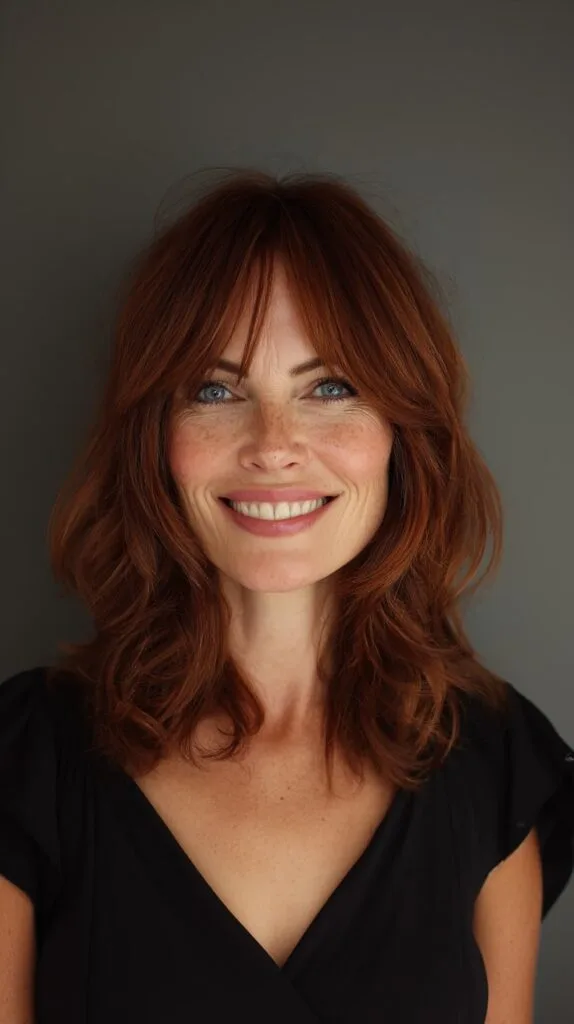 Ginger Curtain Fringe with Layered Shoulder-Length Cut