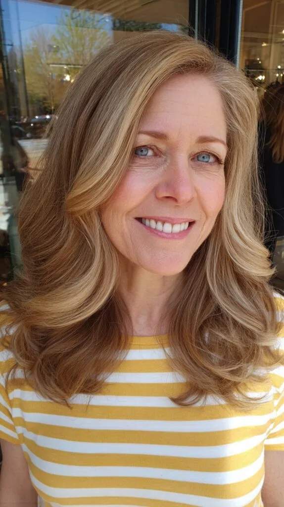 Golden Bronde Mid-Length Layers with Rounded Blowout