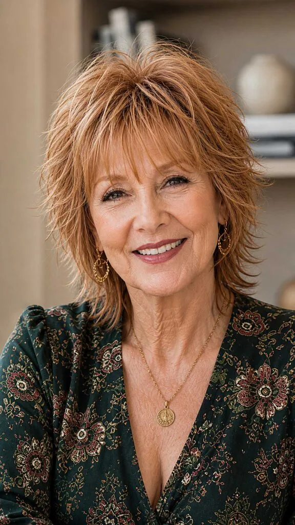 Golden Copper Wolfcut with Shaggy Face-Framing Layers