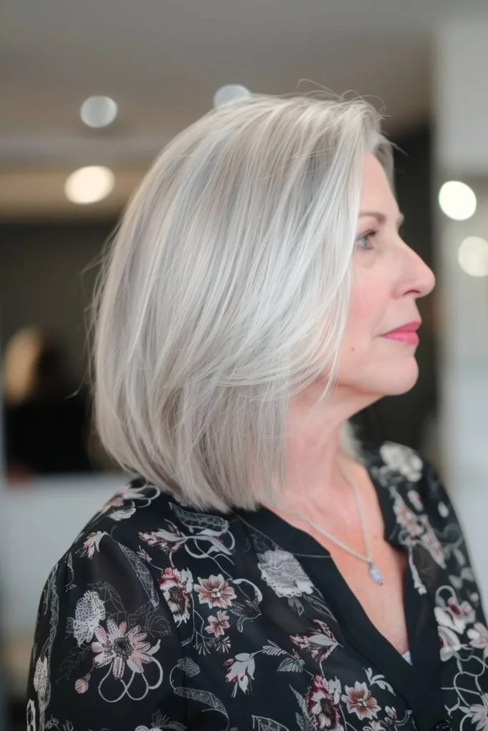 graceful long bob for ladies over 60
