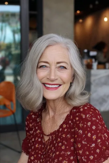 Graceful Silver Long Bob with Soft Waves