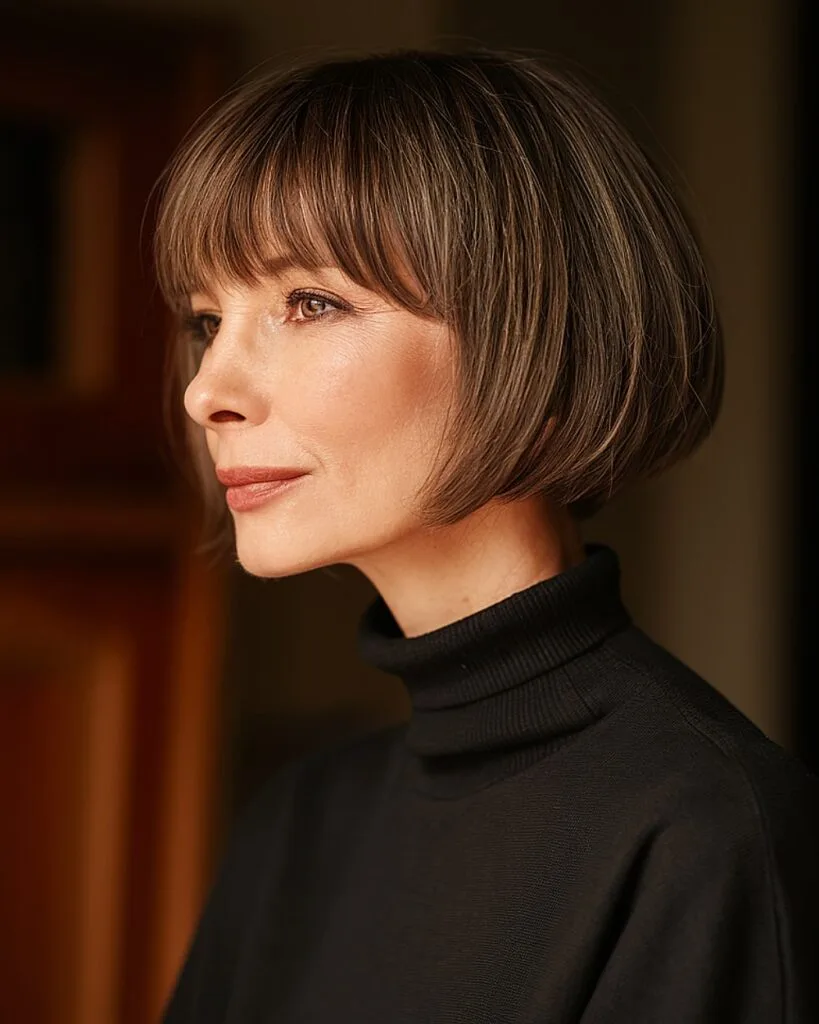 Gracelet short bob with bangs for women over 40 with sleek hair and sculpted volume