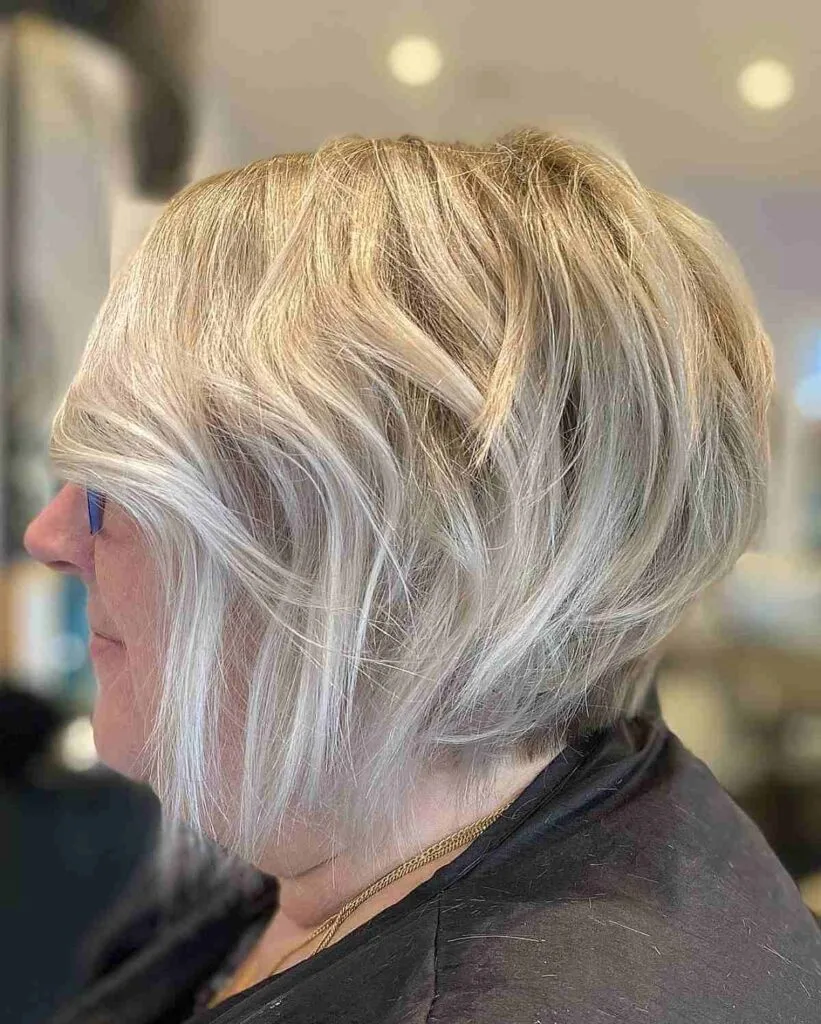 Graduated Choppy Bob on Gray Hair for 60-Year-Old Ladies