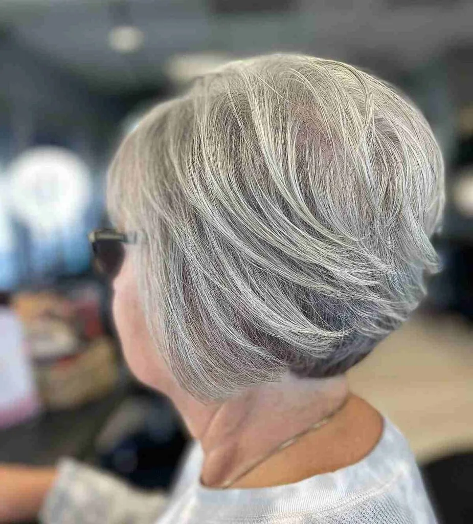 Gray and White Short Stacked Bob