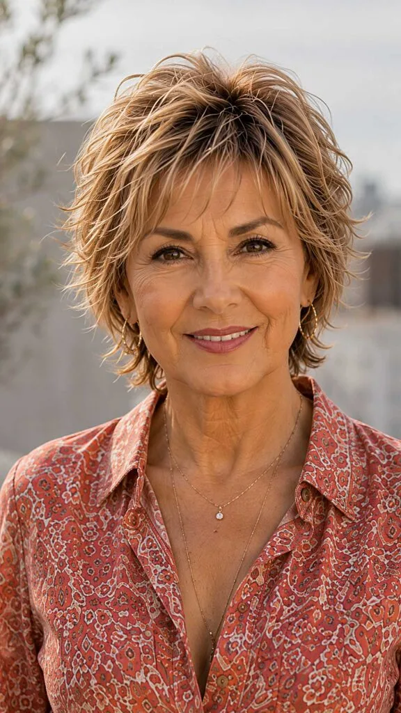 Honey Blonde Short Wolfcut with Windswept Texture