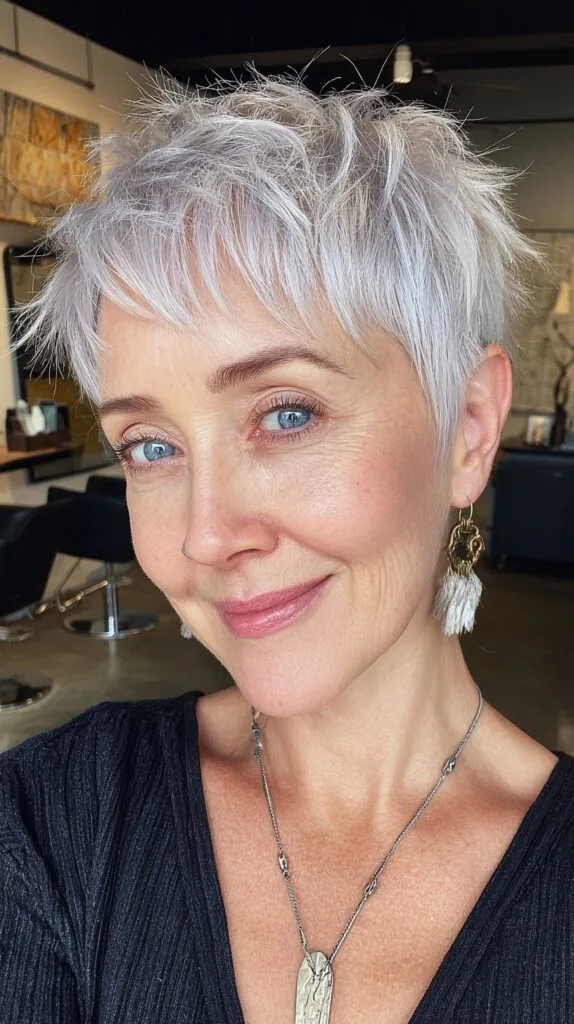 Icy Silver Feathered Pixie for Dynamic Contrast