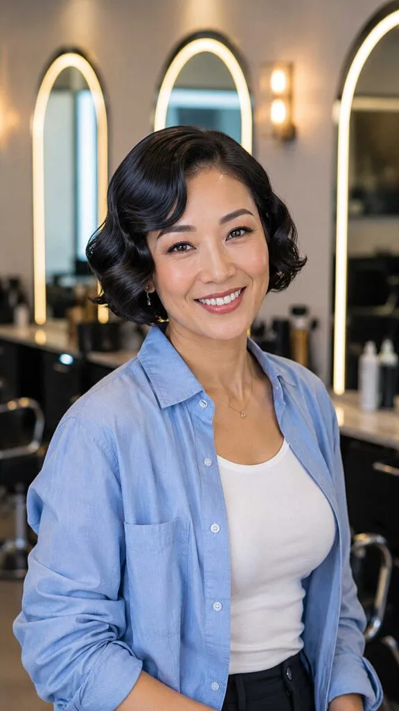 Inky Black Marcel Wave Bob with Vintage Shaping