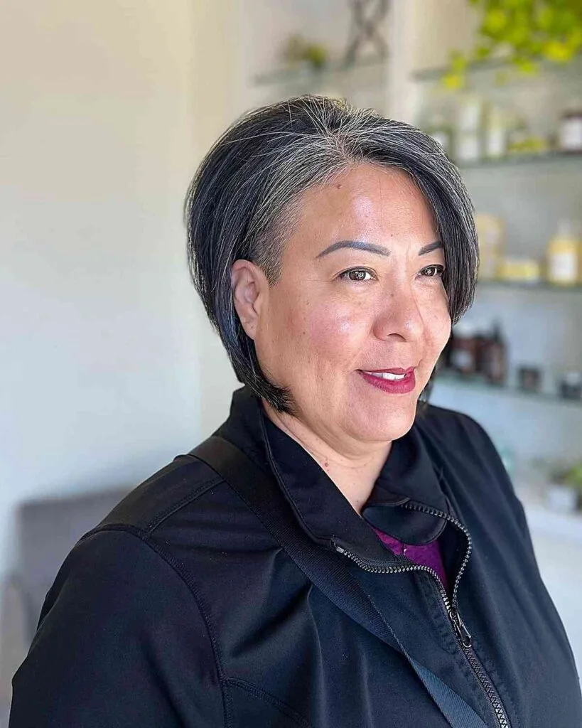 Jaw-Length Layered Bob Cut with Discreet Undercut for Overweight 50-Year-Old Women