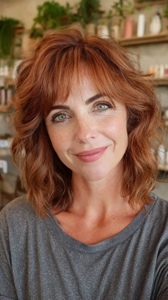Layered Copper Lob with Wispy Curtain Fringe