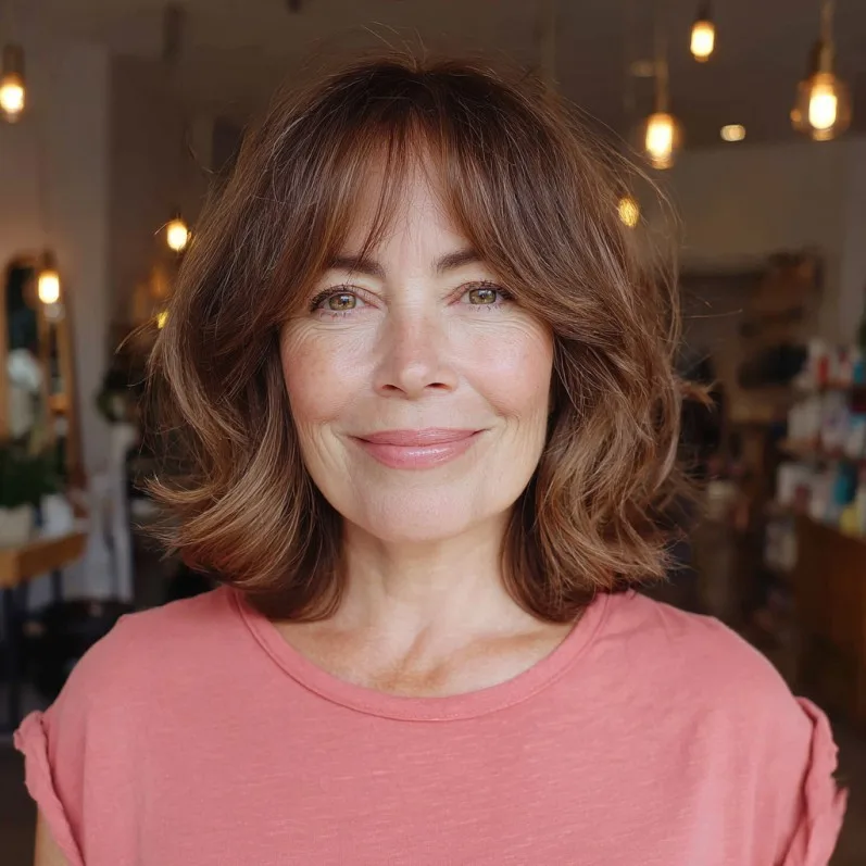 Layered Long Choppy Bob with Soft Bangs
