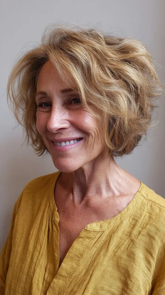 Lively Golden Tousled Bob with Subtle Highlights