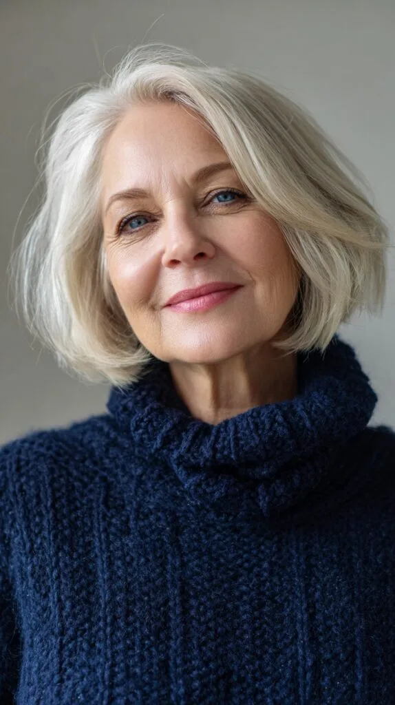 Luminous Platinum Layered Bob with Side Sweep