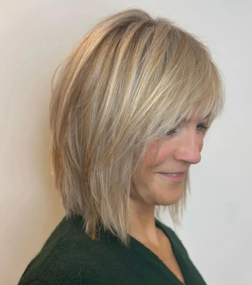 Modern Asymmetrical Lob with Soft Bangs