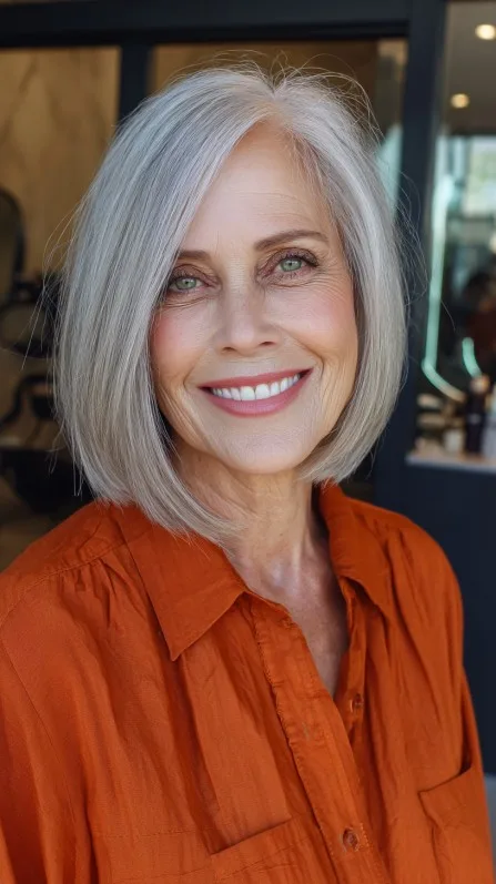 Modern Blunt Grey Bob with Soft Edges