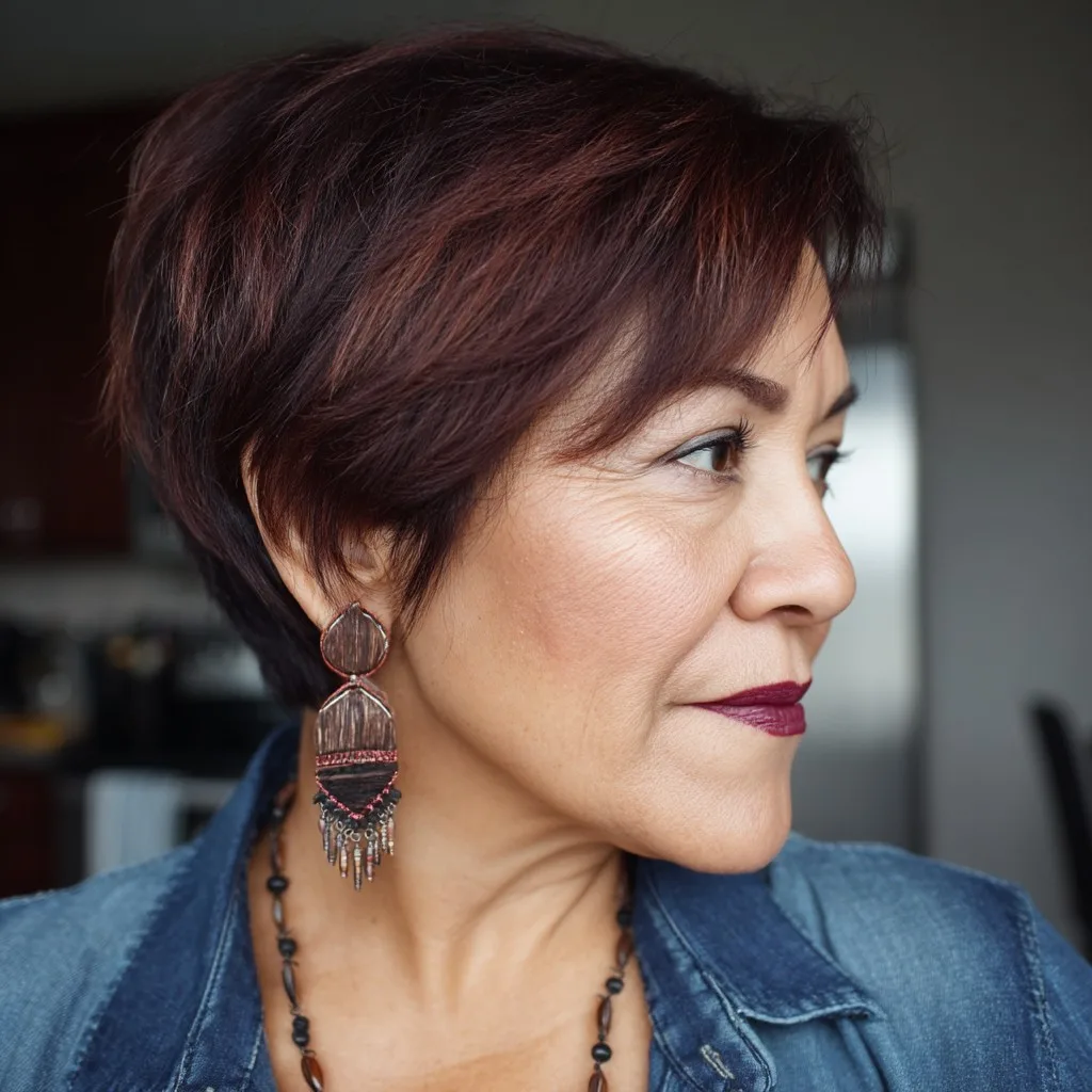 Modern Burgundy Pixie Bob with Subtle Texture