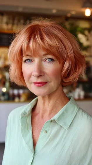 Modern Fluffy Red Bob with Subtle Volume
