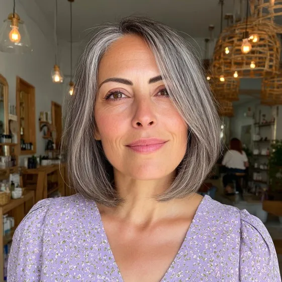 Modern Grey Blunt Bob with Subtle Balayage