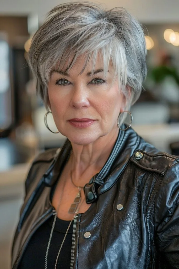Modern Layered Bob with an Edgy Flair on a sixty-year-old woman
