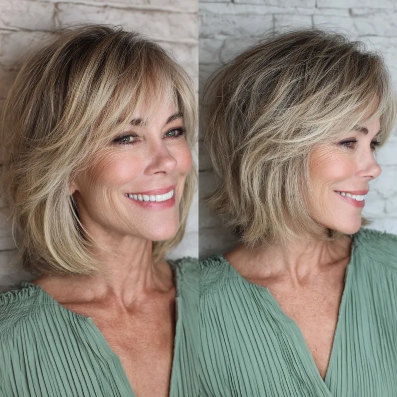Modern Layered Bob with Soft Textured Waves