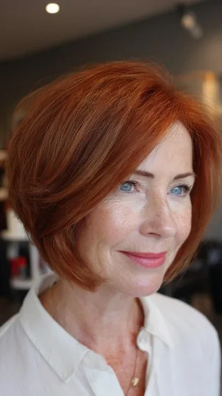 Modern Rounded Red Bob with Soft Layers