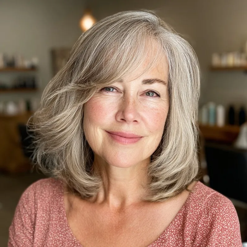 Modern Silvery Long Choppy Bob with Face-Framing Layers