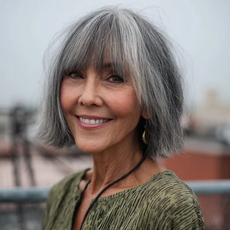 Modern Textured Bob with Brow-Skimming Bangs