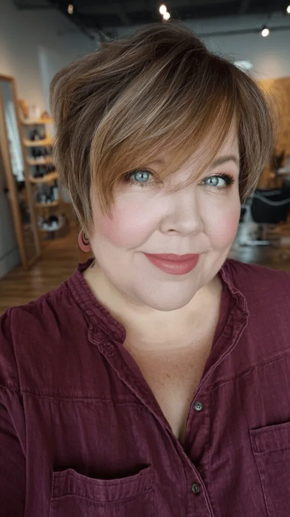 Modern Textured Pixie with Long Feathered Bangs