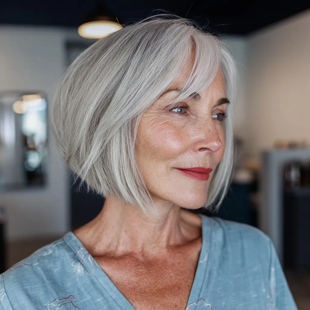 Modern Textured Silver Angular Bob with Soft Fringes