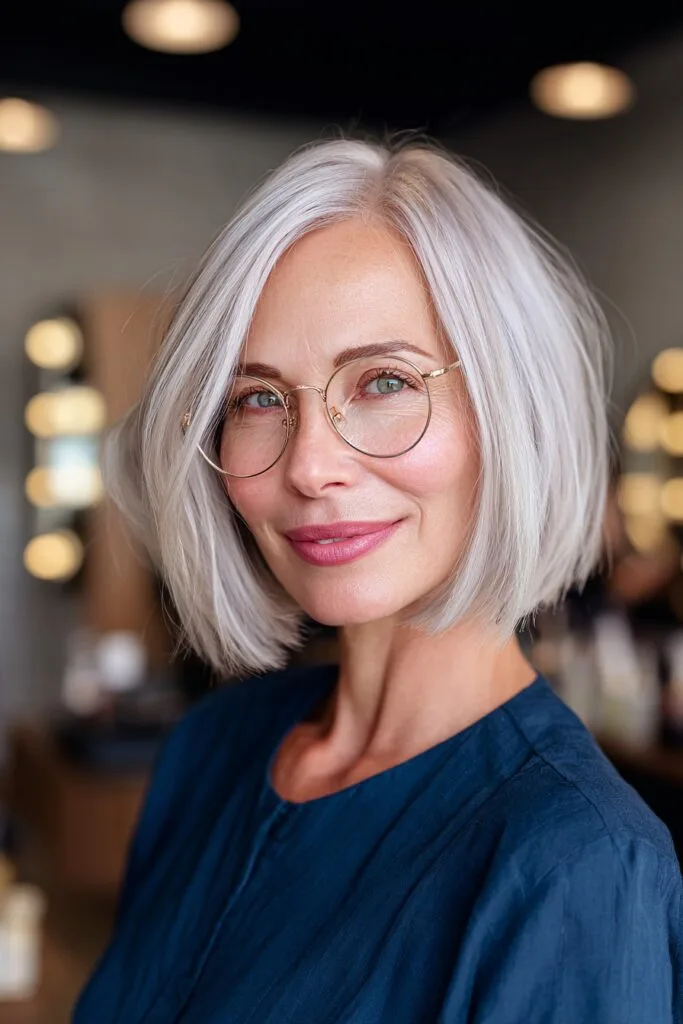 Modern Textured Silver Bob with Soft Waves