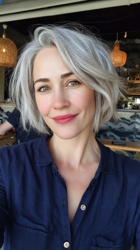 Modern Textured Silver Bob with Subtle Movement