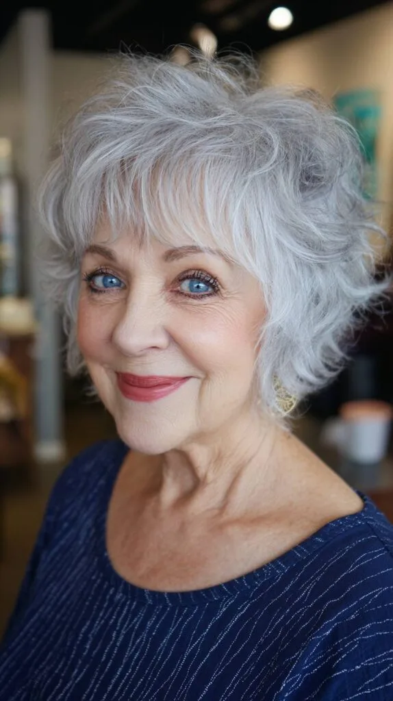 Modern Textured Silver Wolfcut with Soft Waves