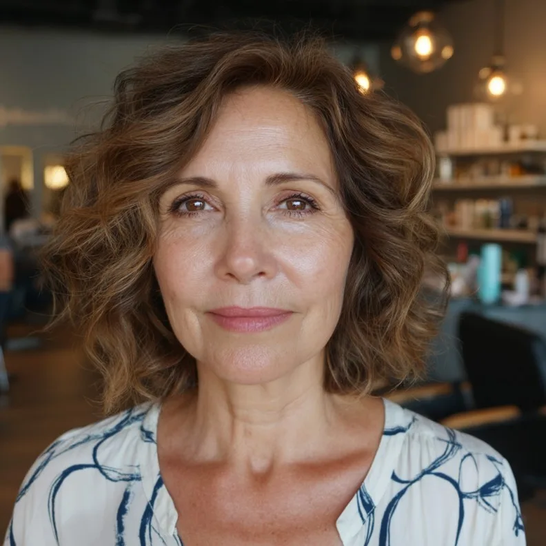 Natural Textured Wavy Neck-Length Cut for Mature Women
