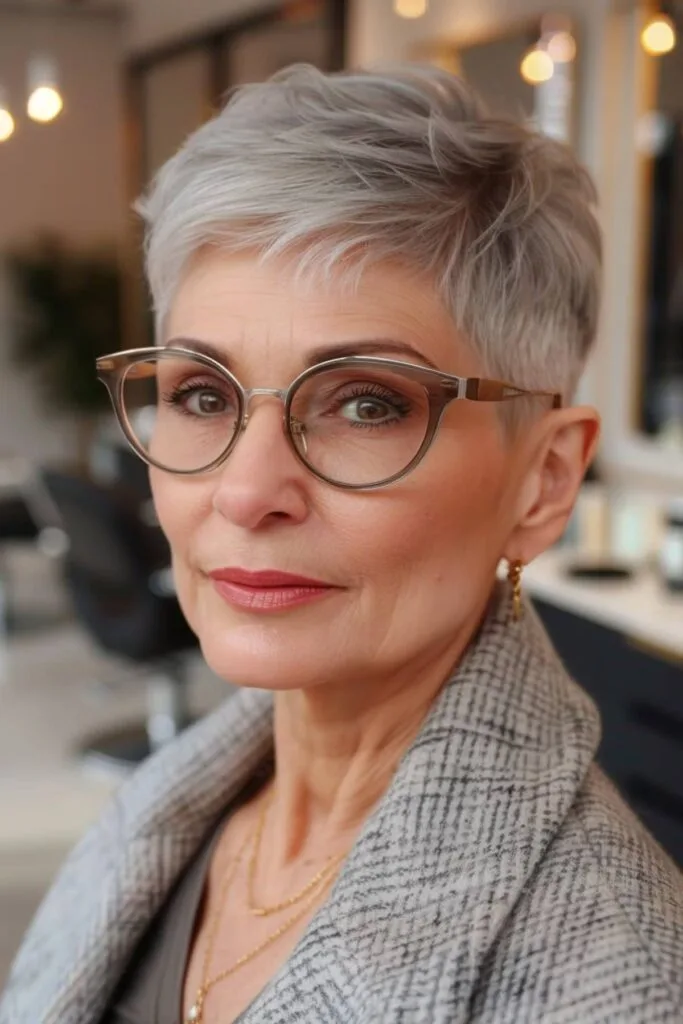 Pixie cut women over 50 with glasses