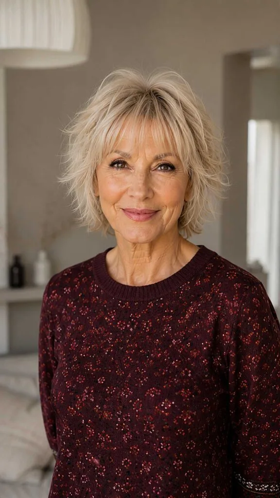 Platinum Blonde Short Shag Wolfcut with Piecey Fringe