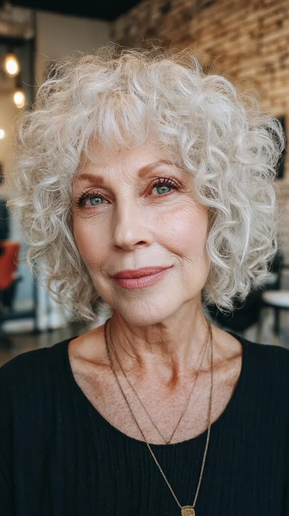Platinum Curly Bob for Vibrant Maturity