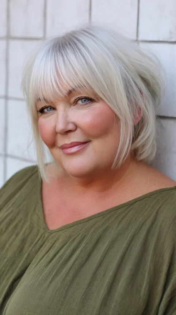 Platinum Stacked Bob with Brow-Skimming Micro Bangs