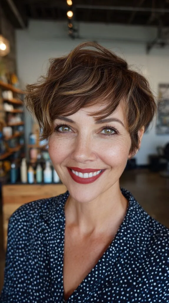 Playful Caramel Pixie with Soft Waves